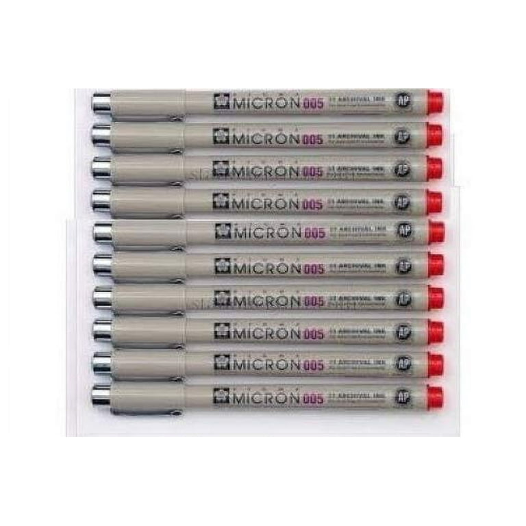 10 Sakura Pigma Micron Pens Tip Size 005 (0.20mm Line Width: 8 Ink Colors to Choose From: Drawing, Sketching, Cwriting (Red Ink)