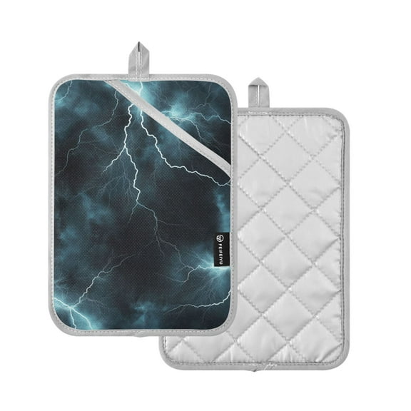 Yayeee Pot Holders Kitchen Heat Resistant with Pocket 7"x9.8" Cotton Oven Cooking Hot Pads, Lightning Pattern