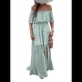 thumbnail image 1 of Vestido Informal de Lunares con Hombros Descubiertos para Mujer, con Volantes, Corsé, Borlas y Cintura Alta, con Abertura y Abertura, Color Liso Gris Verde S, 1 of 8