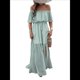 thumbnail image 1 of Vestido Informal de Lunares con Hombros Descubiertos para Mujer, con Volantes, Corsé, Borlas y Cintura Alta, con Abertura y Abertura, Color Liso Gris Verde S, 1 of 8