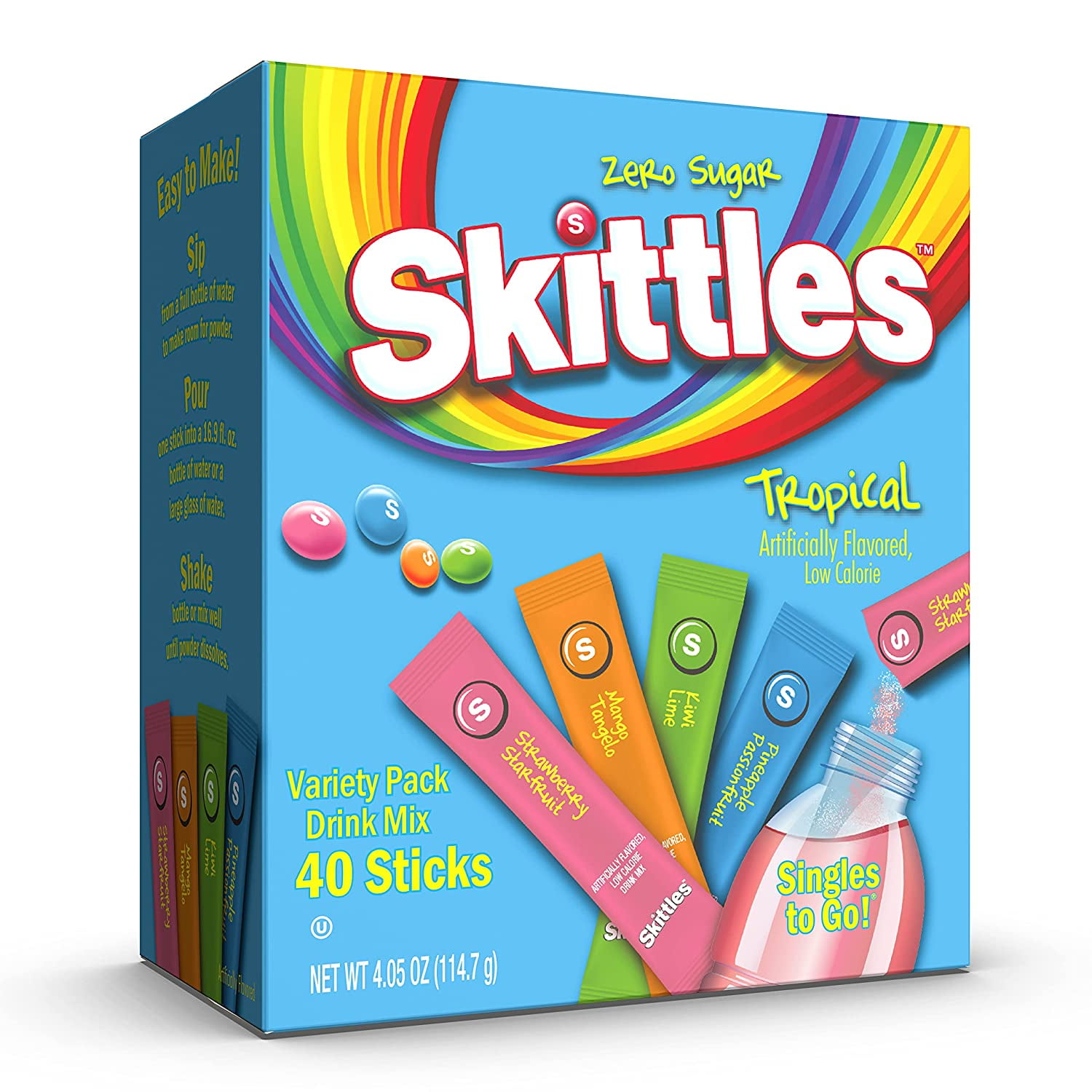 Skittles Singles To Go Tropical Flavors Variety Pack, Powdered Drink