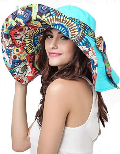 Women’s Wide Brim Floppy Straw Sun Hat Beach Packable Cap with Chin Strap 