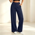 thumbnail image 2 of Women's Soft Fabric Straight Leg Pants with Pockets, Mid Elastic Waist, Stretchy Slim Fit, Casual Business Lounge Wear, Long Pants for Women | UKHCCC,Navy S, 2 of 6