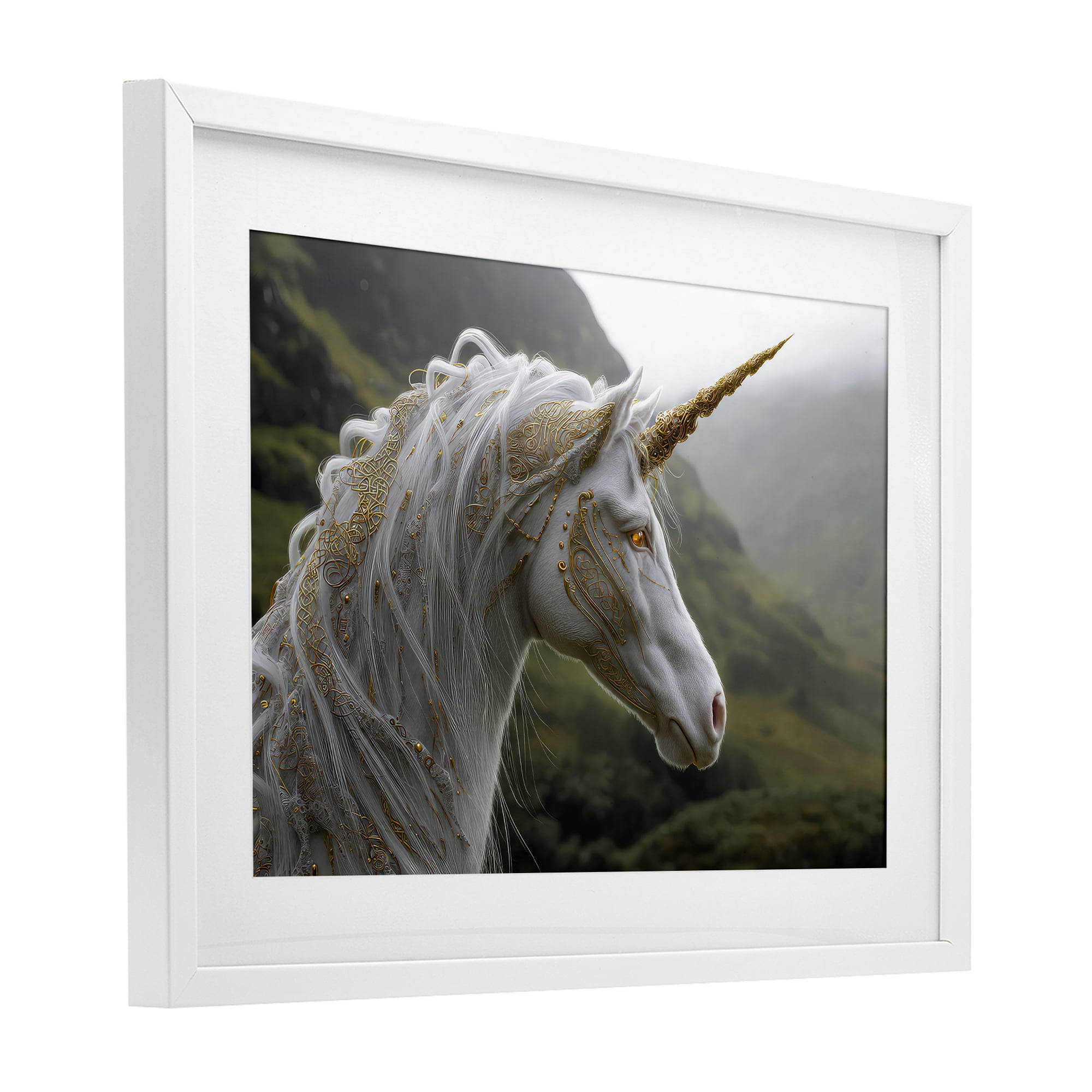 Stupell Industries Ornate Celtic Unicorn White Framed Print Under Glass, design by The Wands Want