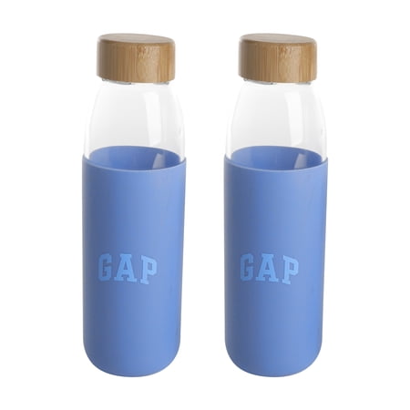 Gap 17 oz Grey Blue Solid Print Glass Water Bottle 2 Pack