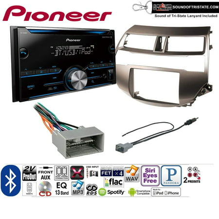 Pioneer FH-S500BT Double Din Radio Install Kit with CD Player Bluetooth Fits 2008-2012 Honda Accord (Gun Metallic Taupe) + Sound of Tri-State Lanyard