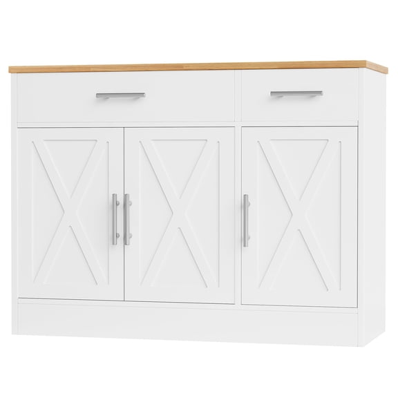 White Modern Farmhouse Sideboard with 3 Doors and 2 Drawers, 42 Inch