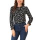 thumbnail image 5 of Blusa de manga rizada para mujer INSPIRE CHIC, con cuello fruncido, lazo autoajustable, elegante, de gasa floral, color negro, 5 of 6