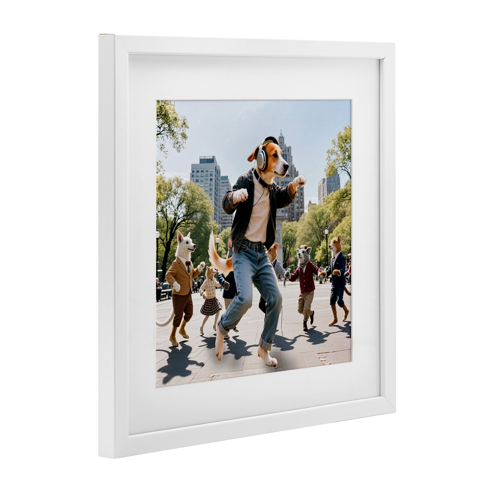 Stupell Industries Stylish Dog Dancing in Park White Framed Print Under Glass, design by CAD Designs