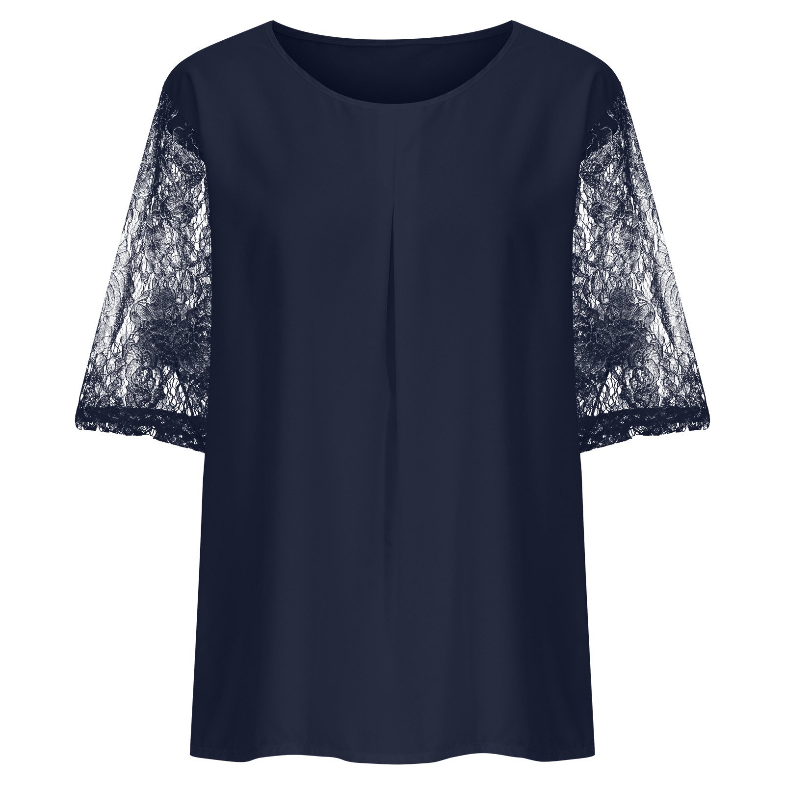 Pntutb Women's Clearance,Women's Causal Round Neck Solid Blouse Lace Short Sleevet-Shirt Summer Plus Size Tops Rollback Clothes