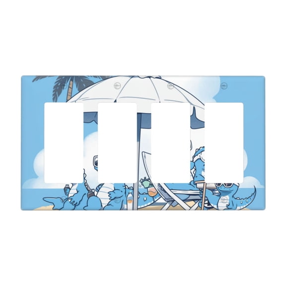 Cute Holiday Dinosaur Switch Cover Decorative Wall Plate / 4-Gang 4-Decor / Standard Size 4.5x8 in