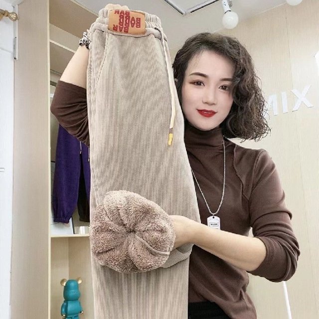 Pantalones gruesos de terciopelo para mujer, pantalones Harlan casuales de largo estrecho para otoño/invierno para mujer