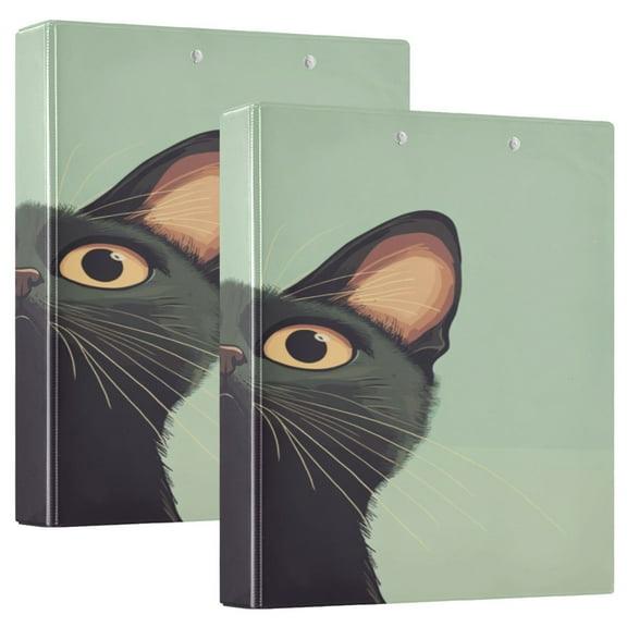 WOBOGO Cute Curious Cat File Folders Extra Large Capacity to Hold 200 Sheets of Documents Hard Shell Ring Binder for School Home Office