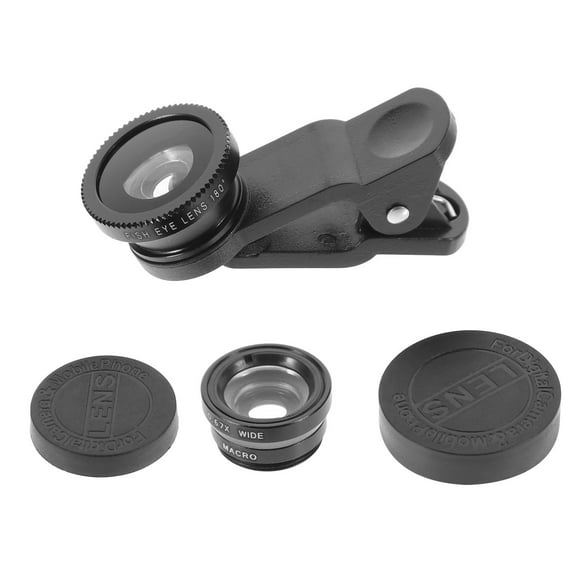 Raindrops Fisheye Lens 180 Degree Wide Angle Macro Lens 3 in 1 Clip on for Smartphones Black