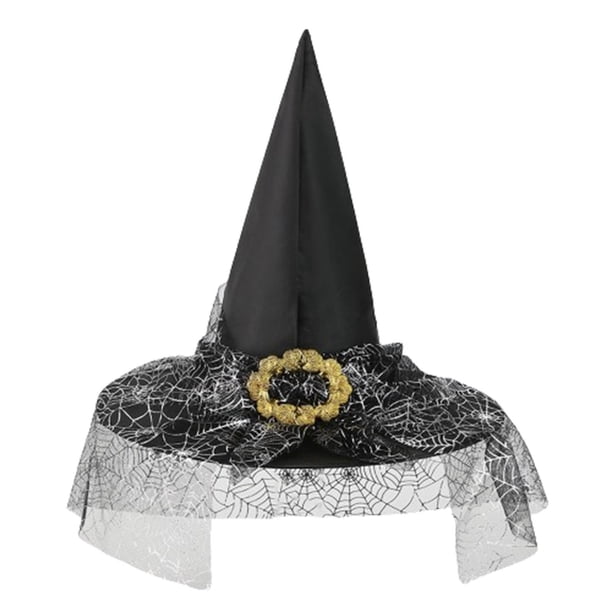 Sombreros de Halloween, sombrero de encaje de bruja, sombrero ancho acorralado para fiesta de festival, sombrero de poliéster para mujer