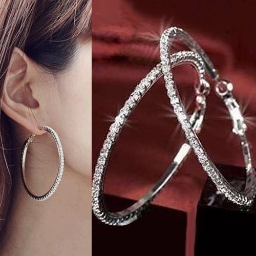 SmartBy 1 Pair Women Fashion Punk Luxury Shiny Rhinestone Ear Hoop Dangle Earrings