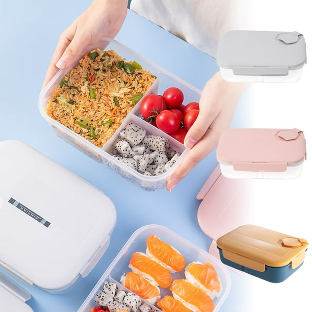 Lonchera Térmica con 3 Compartimentos | Hermética y a Prueba de Fugas | Apto para Microondas y Congelador | Capacidad de 1400 Ml | para La Escuela, La Oficina y Picnics | Rosa, Gris, Amarillo