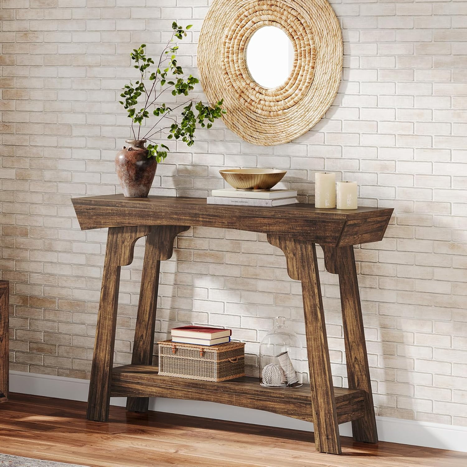Tribesigns 41.3” Console Table, 2-Tier Narrow Entryway Table with Storage Shelf, Farmhouse Wood Sofa Table for Foyer, Hallway, Living Room, Rustic Brown