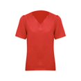 thumbnail image 4 of Vedolay Crop Top Women 2023 Short Sleeve Satin Shirts Casual Loose V-Neck Business Work Tunic Top,Red XL, 4 of 5