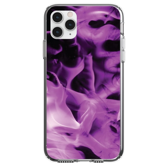 DistinctInk Clear Shockproof Hybrid Case for iPhone 13 Pro MAX (6.7" Screen) - TPU Bumper, Acrylic Back, Tempered Glass Screen Protector - Violet Flame Fire - Printed Image of Fire