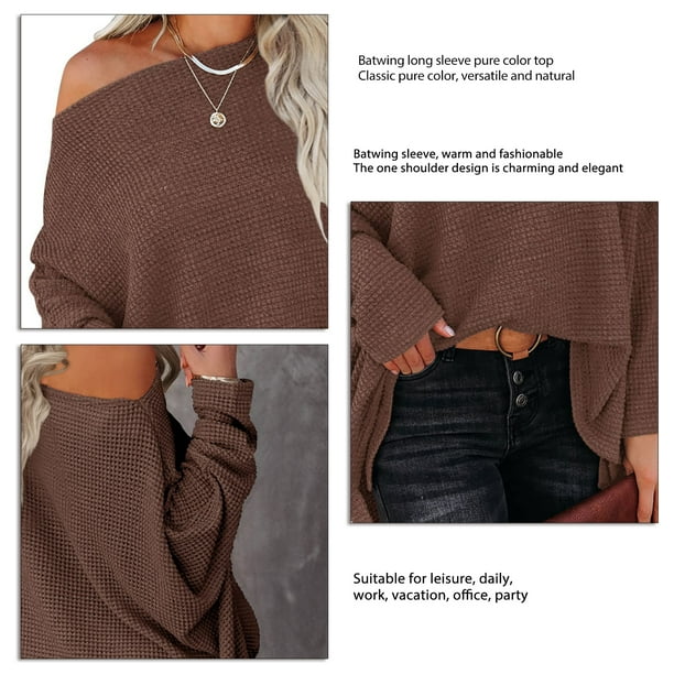 Knit Sweater Batwing Long Sleeve One Shoulder Pure Color Fashionable Casual Tops for Women Walmart