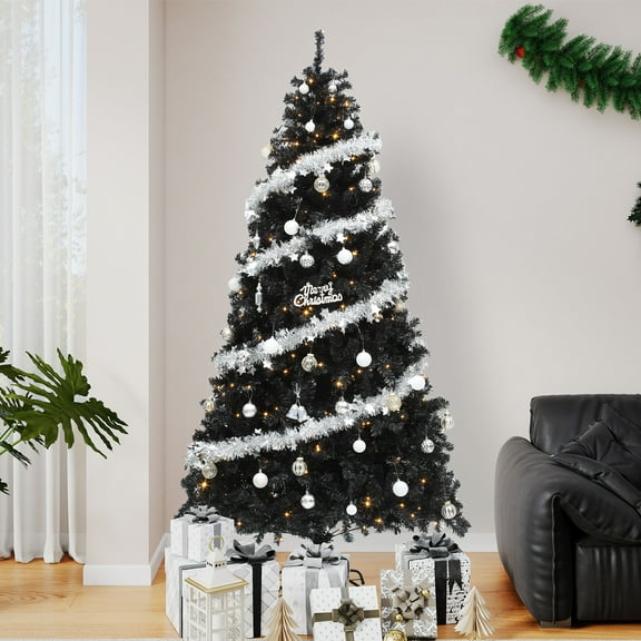 ModFusion 7.5ft Black Pre-Lit Christmas Tree with 550 LED Lights, Remote Control & 11 Lighting Modes – Modern Holiday Statement with Metal Stand