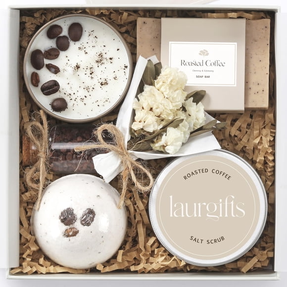 Caja de regalo de spa LaurGifts con aroma a café para mujer con vela