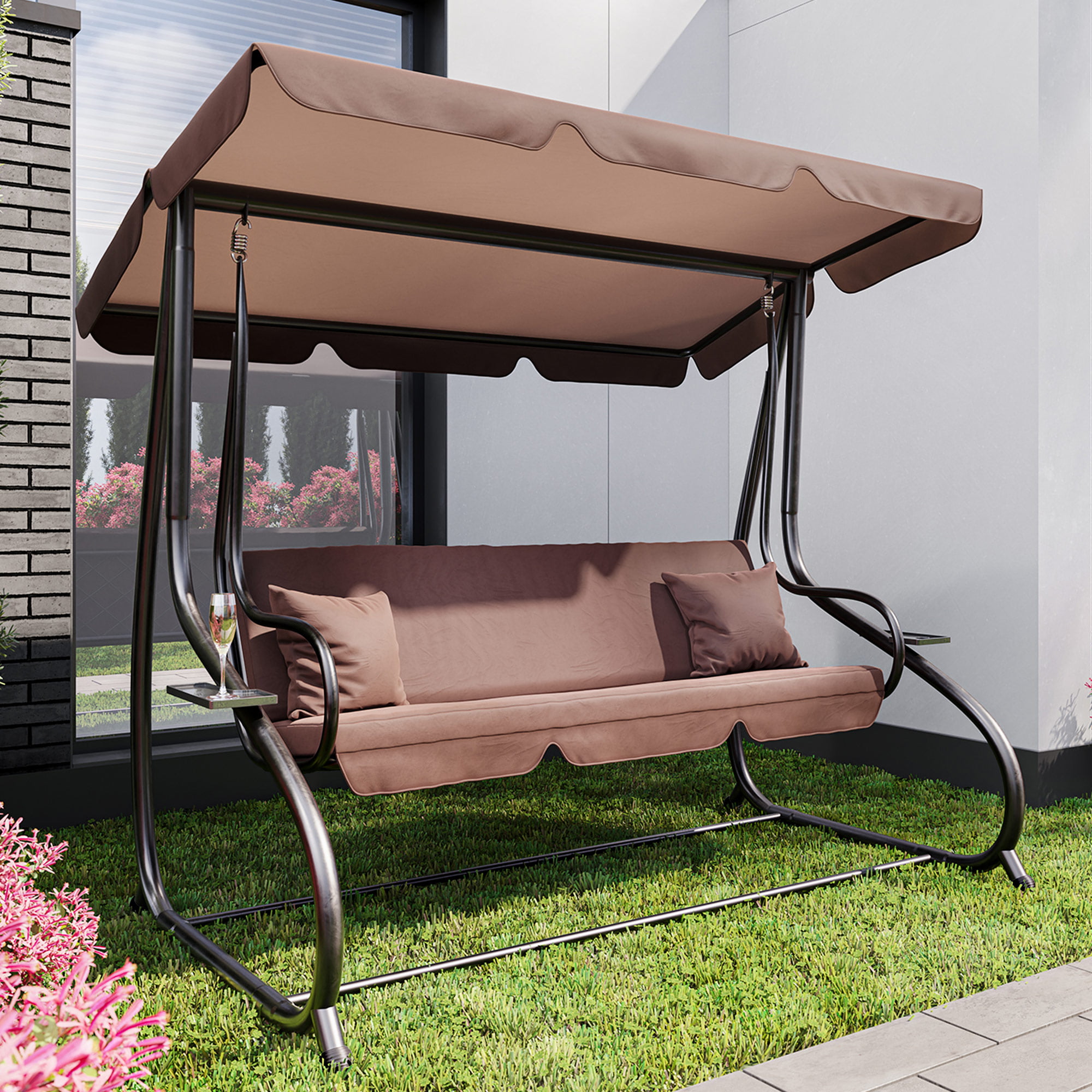 Outdoor Canopy Swing Patio Chair Lounge 2 Person Seats Hammock Porch Steel Bench 