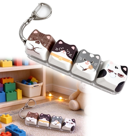 4-Key Cat Themed Keyboard Clicker Fidget,Cute Stress Relief Toy,Portable Keyboard Keychain for Daily Anxiety Relief