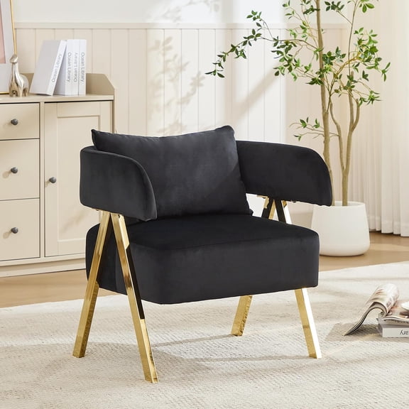 LAZZO Modern Velvet Barrel Accent Chair, Comfy Upholstered Reading Armchair for Living Room Bedroom, Black