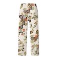 thumbnail image 5 of Babysbule Women High Waist Casual Wide Leg Long Pants Women High Waist Pants Vintage Print Stylish Floral Printing Waist Tie Wide-Leg Pants, 5 of 5