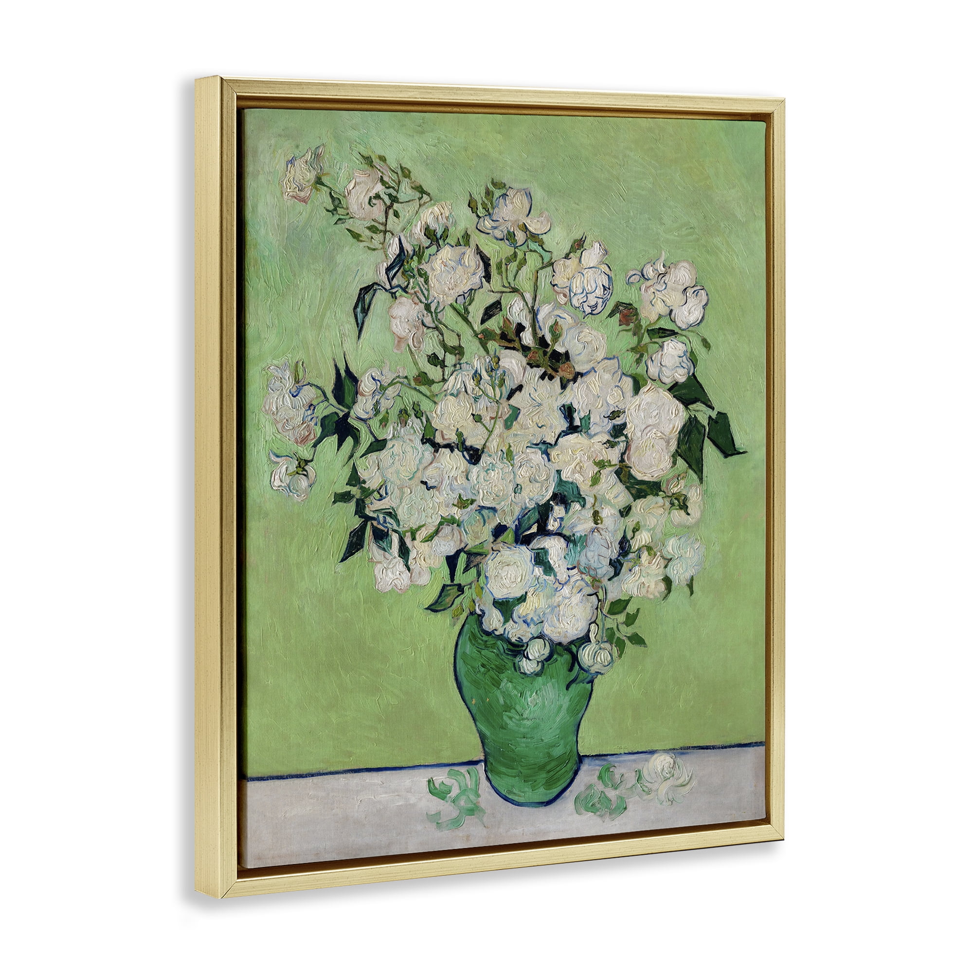 Stupell Industries Van Gogh Roses Botanical & Floral Painting Gold Floater Framed Art Print Wall Art, 25 x 31