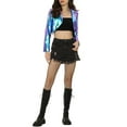thumbnail image 2 of INSPIRE CHIC Women's Fashion Lapel Long Sleeve Metallic Holographic Shiny Jacket XS Blue Purple, 2 of 5