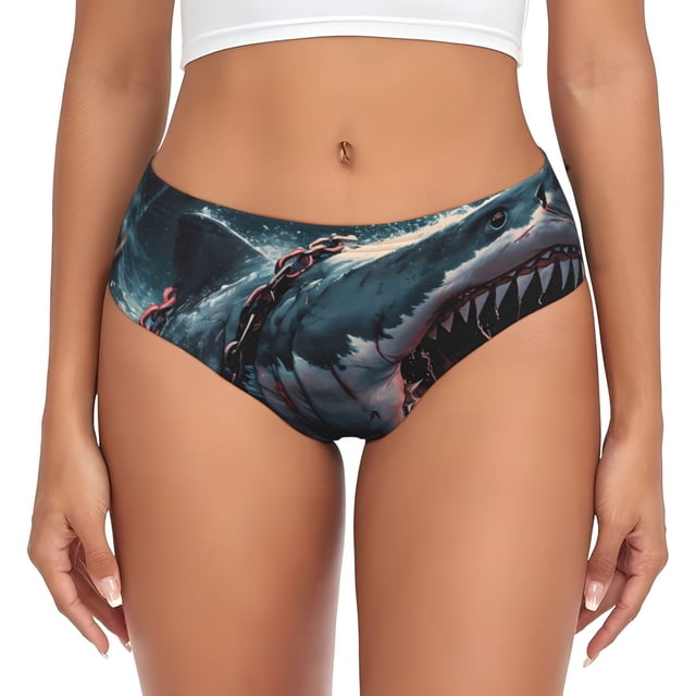 Fotbe Wave Chain Shark Calzones Estampados para Mujer – Ropa Interior de Algodón, Cómoda, Suave y Elástica-XX-Large