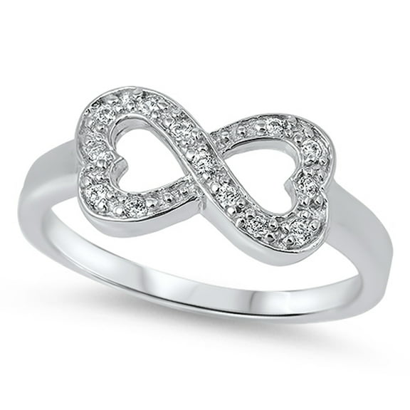 Clear Cubic Zirconia Heart Infinity Love Ring Sterling Silver Band White 925 Jewelry Female Size 8
