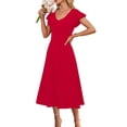 thumbnail image 7 of Women's Summer Dresses Plus Size Solid Color Lace Short Sleeved Round Neck Mid Length Wedding Guest Dress, 7 of 7