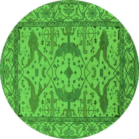 Ahgly Company Indoor Round Oriental Green Industrial Area Rugs, 8' Round
