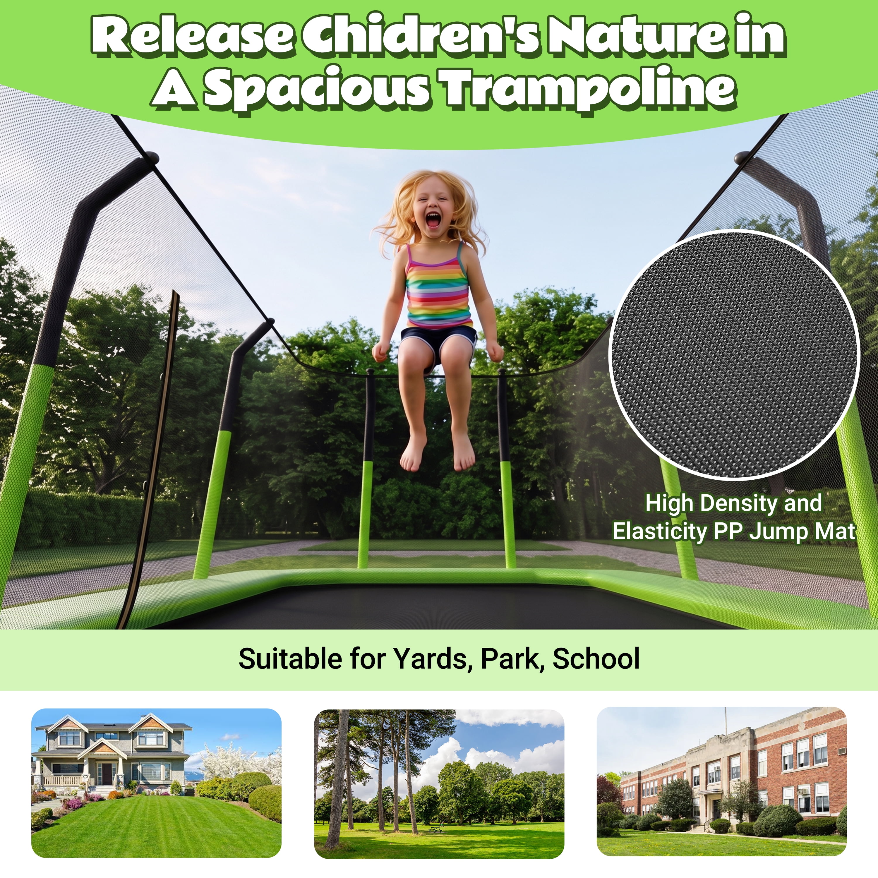 EUROCO 8X14FT Large Rectangle Outdoor Trampoline with Weather-Resistant Enclosure Net and Ladder, Maximum Load Capacity Backyard Jump Pad for Family