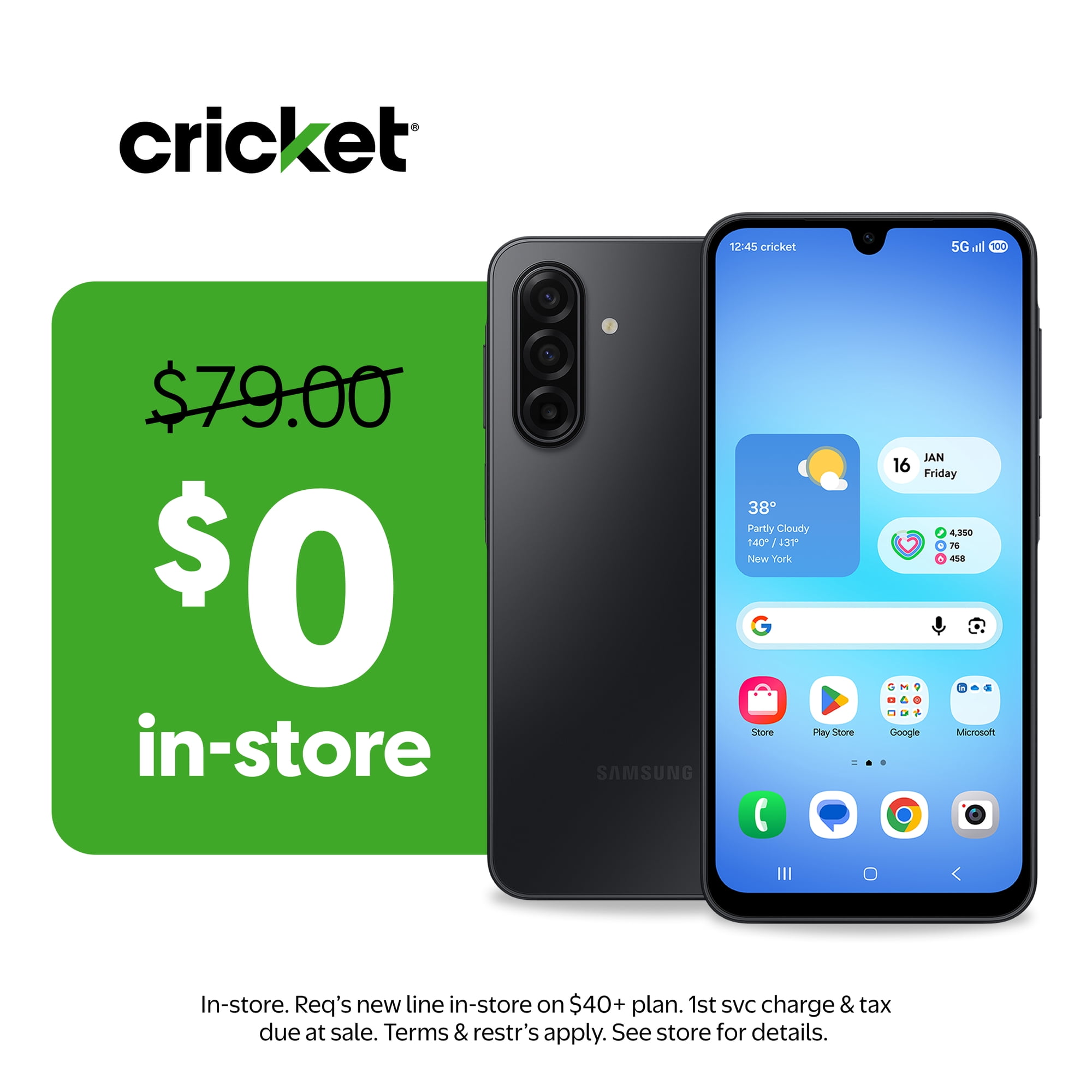 Cricket Wireless Samsung Galaxy A17 128GB , 4GB RAM (Prepaid), Black