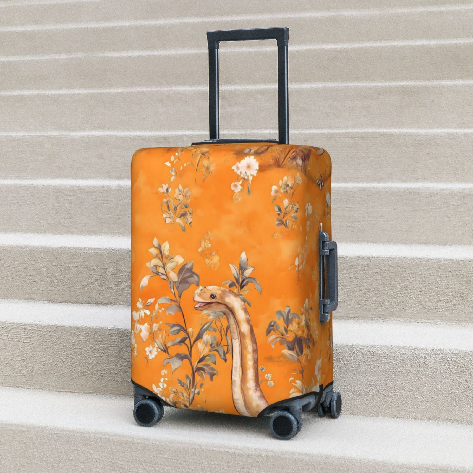 Washable Stretch Polyester Luggage Cover Fits 18-32 Inch Suitcases Ideal For Business And Travel Dinosaur On A Yellow Background
