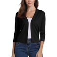 thumbnail image 3 of CIENVNSTG Women's Cardigan Sweater 3/4 Sleeve Open Front Cropped Sweater Lightweight Elegant Shrugs for Dress Black L, 3 of 5