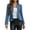 Blue, variant on Women's Ruffled Denim Jackets Long Sleeve Open Front Collarless Jean Cropped Top Coat 2026 Trendy Jean Jackets Blue M