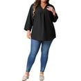 thumbnail image 2 of Agnes Orinda Plus Size Blouses for Women 3/4 Sleeve V Neck Work Shirts Casual Blouse 2X Black, 2 of 6