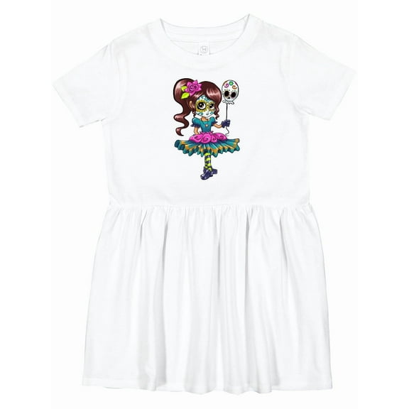 Inktastic DÃ­a De Los Muertos Girl with Skull Balloon Girls Toddler Dress