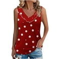 thumbnail image 2 of Shirts for Women Sleeveless Ruffle Collar Round Neck Printed Casual Tank Top Red L, 2 of 6