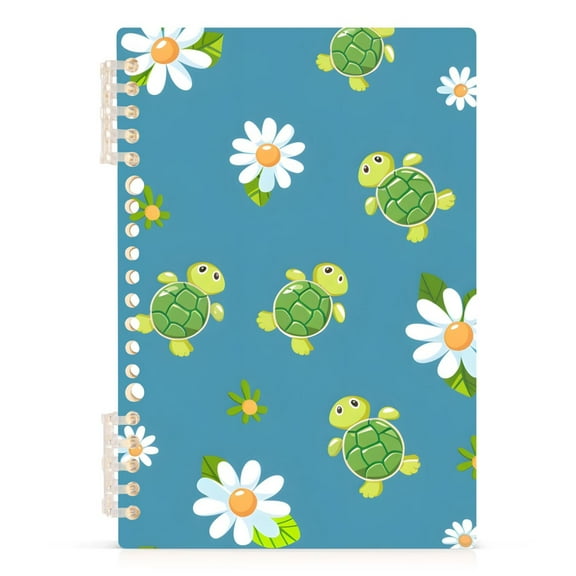 Cartoon Cute Turtles Daisies Flowers Spiral Journal Notebook College Ruled Notebook 8.3" x 5.7" A5 Lined Thick Paper Page