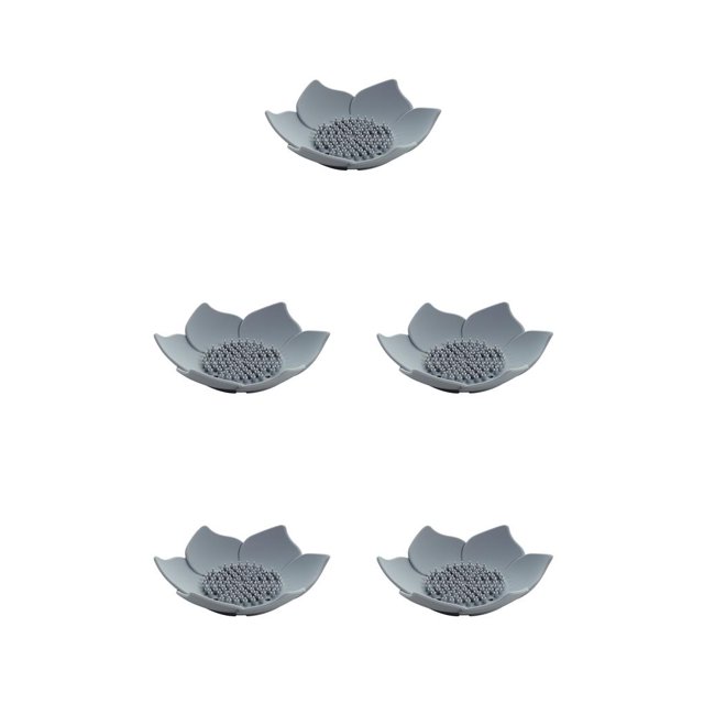 Ounissouiy Adhesivos para soporte de jabón, soporte de drenaje de ilicona, punzón de almacenamiento en forma de flor, organizador de caja de jabón gris 5piezas Ounissouiy CBP017642