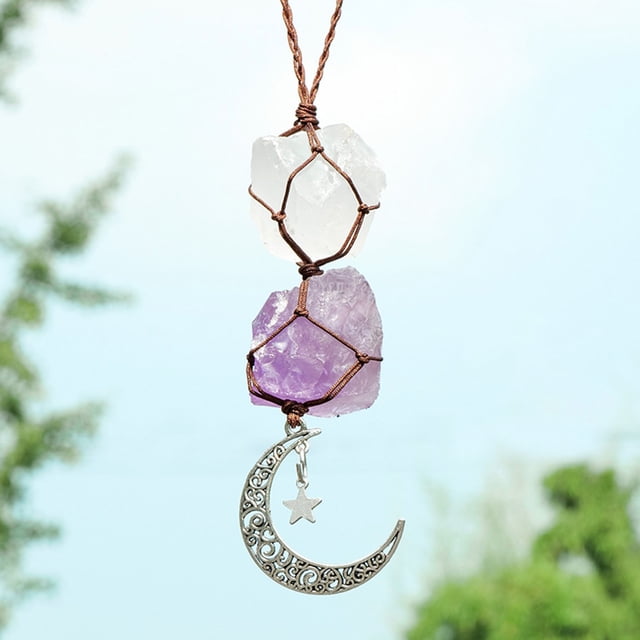 Natural Amethyst Crystal Stone Car Pendant Star Pendant Color Weave Energy Rainbow Light Refractor Home Decor