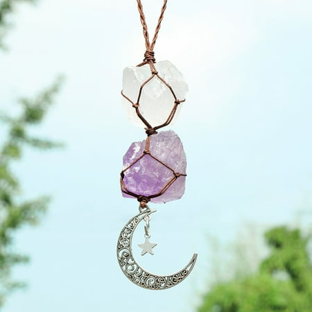 

Clearance Natural Amethyst Crystal Stone Car Pendant Star Pendant Color Weave Energy