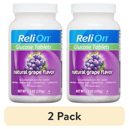 (2 pack) eliOn Reli On Glucose Chewable Tablets Natural Grape Flavor 50 Count